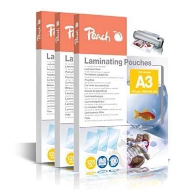 Abbildung von Peach Laminierfolien A3 125 mic 300 pouches glänzend Premiumqualität für beste Laminierergebnisse kompatibel mit Geräten aller Markenhersteller PP525 01P