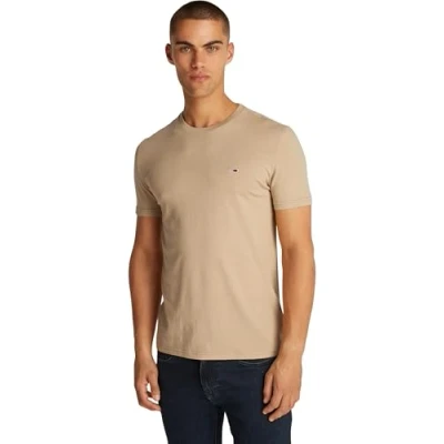 Abbildung von Tommy Jeans Herren T Shirts Kurzarm Tee Rundhalsausschnitt, Beige (Relic Tan Htr), XS