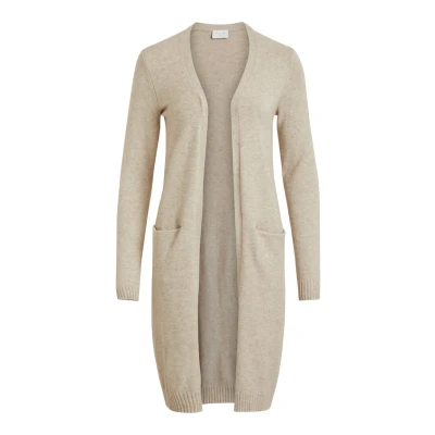 Abbildung von VILA CLOTHES Damen VIRIL L/S LONG KNIT CARDIGAN NOOS Strickjacke,, per pack Beige (Natural Melange Natural Melange), 36 (Herstellergröße: S)
