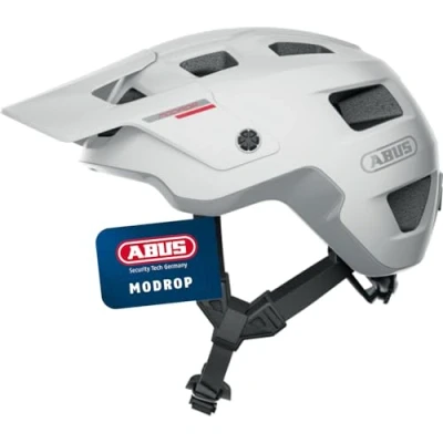 Abbildung von ABUS MTB Helm MoDrop robuster Fahrradhelm mit guter Belüftung für Mountainbiker individuelle Passform Damen und Herren Weiß Matt, M, M (54 58 cm)
