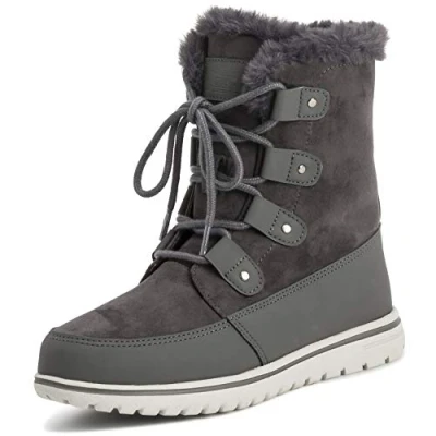 Abbildung von Polar Boot Damen Gesteppt Kurz Schnee Winter Kunstpelz Warm Dauerhaft Wasserdicht Stiefel 8 BLK41 AYC0528