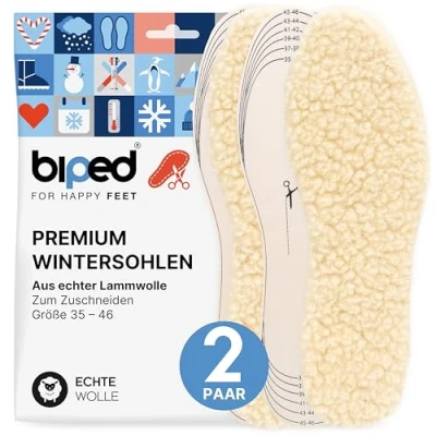 Abbildung von biped 2 Paar Lammwoll Einlegesohlen mit Natur Latex Extra dick Robuste Winter Isolierende Innensohlen zum Zuschneiden z2737