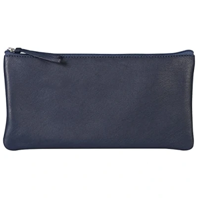 Abbildung von Clairefontaine 410167C Schlampermäppchen aus Lammleder Flach, 11 x 22cm, 1 Stück, Dunkelblau