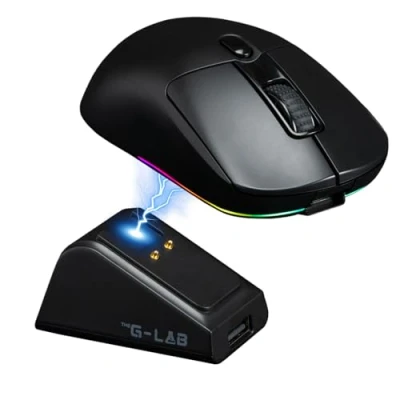 Abbildung von THE G LAB Kult Titanium Pro Kabellose Gaming Maus mit Ladestation Bluetooth/USB 2.4/Kabel Triple Modus, RGB, 12.000 DPI, 100% personalisierbar PC/PS4/PS5/XBOX Neu
