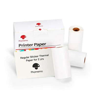 Abbildung von Phomemo Drucker Papier M02/M02Pro/M02S/M03/M03AS/M04S/M04AS Mini Aufkleber, Weißes Pocket Thermal Pinter für selbstklebendes 3 Rollen