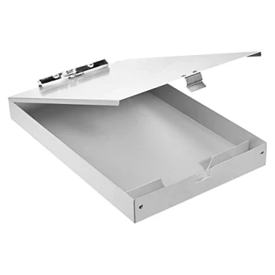 Abbildung von Amazon Basics Klemmbrett mit Ablage, Aluminium 35,56 x 22.8 cm, zweistufig, Standardklemme, Silber