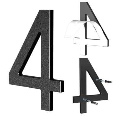 Abbildung von Yafimea 15 cm Hausnummer Schwarz, Große aus Kunststoff mit Klebe oder Schraubmontage, Wetterfest für Außenbereich, 3D Floating Effekt Wand Zaun (4)