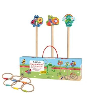 Abbildung von moses. Krabbelkäfer Ringwurfspiel Rasen &amp; Sandstecker, Wurfspiel für draußen mit 3 Holzsteckern und 6 Wurfringen, Geschicklichkeitsspiel im süßen Look, Outdoor Spiel Kinder ab Jahren