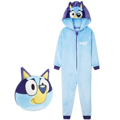Abbildung von BlueY Jungen Fleece Jumpsuit mit Kapuze, kuscheliger Overall Geschenke für Jungs (Blau Tasche, 4 5 Jahre)