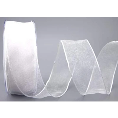 Abbildung von 20 m x 40 mm Dekoband CHIFFON WEISS Geschenkband Schleifenband transparent Organza mit formstabilen Kanten Premium Qualität Hochzeit Geburtstag Chiffonband einfarbig
