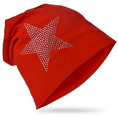 Abbildung von Miobo Kinder Slouch Beanie Mütze,Baumwolle,Strass Stern Rot 48