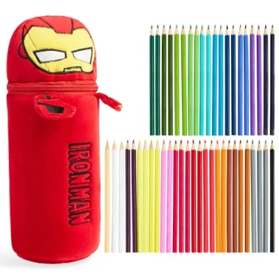 Abbildung von Marvel Federmäppchen Jungen Kinder Plüsch Federmappe Spiderman zum Kreativen Zeichnen und Aufbewahrung (Rot Iron Man)
