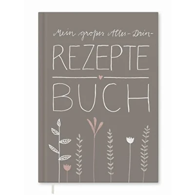 Abbildung von Großes Alles Drin XXL Rezeptbuch A4 zum Selberschreiben DIY Kochbuch, Backbuch schreiben, Blumen Design in Beige Weiß Rosa, 120 g FSC Papier, Premium Hardcover, 92 Seiten, robuste Bindung, 21x30 cm