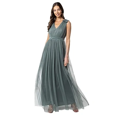 Abbildung von Maya Deluxe Damen Ruffle Shoulder Maxi Dress Brautjungfernkleid, Misty Green, 52 EU