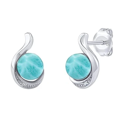 Abbildung von SILVEGO Damen Ohrringe aus 925 Sterling Silber mit natürlichem Larimar und Brilliance Zirconia