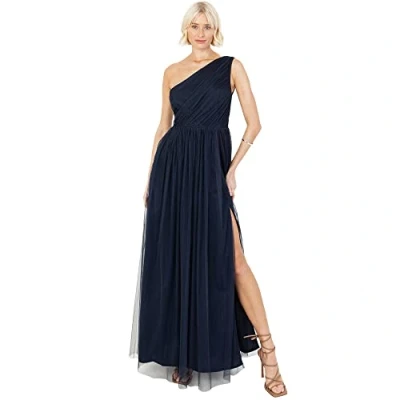 Abbildung von Anaya with Love Damen Womens Ladies Maxi One Cold Shoulder Dress Slit Split Sleeveless Prom Wedding Guest Bridesmaid Ball Evening Gown Kleid, Navy Blue, 34