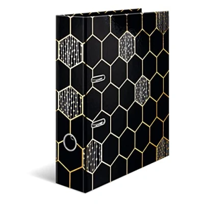 Abbildung von HERMA Ordner A4 Schwarz Gold, 7 cm breit, Kinder Ringordner mit Edel Muster, bunter Aktenordner glänzender Veredelung für Jungen und Mädchen
