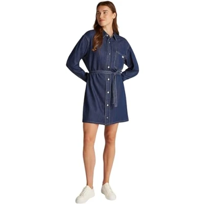 Abbildung von Calvin Klein Jeans Belted Shirt Dress Jeanskleid, Damen, Größe: XS, Denim blue