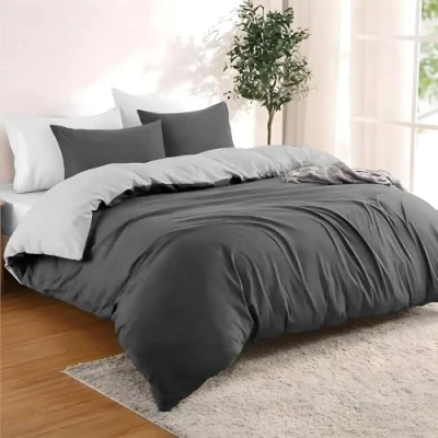 Abbildung von Dreamzie Bettwäsche Set 240x220 cm mit 2 Kissenbezügen 65x65 Dunkelgrau/Hellgrau 1 Bettbezug aus 100% Mikrofaser Zertifiziert ohne Chemikalien (Oeko TEX)