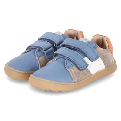 Abbildung von Bisgaard Barefoot Kinder Klettschuhe Ricco Blau Beige Leder, Größe:30, Farbauswahl:beige Kombi