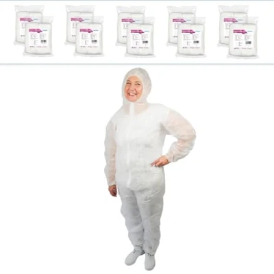 Abbildung von ARNOMED 10x PP Schutzanzug Extra Stark, Ganzkörperanzug Weiß 50g/m², Maleranzug Einweg XXL, Arbeits Overalls für Herren/Damen mit Kapuze, Overall, Einweg, Lackieranzug