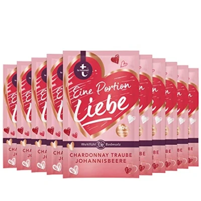 Abbildung von t: by tetesept Badezusatz Eine Portion Liebe Hauchfeine Puderkristalle mit Chardonnay Traube und Johannisbeere Verwöhnendes Badesalz Geschenk für die Sinne 10er Pack (10 x 60 g)