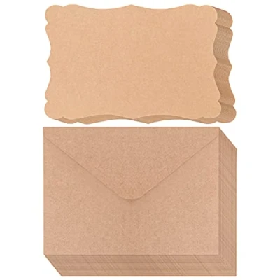 Abbildung von Belle Vous Braune Kraftpapier Blanko Karten mit Umschlag (50 Stk) 17,6 x 12,4 cm Set DIY Einladungskarten Hochzeit &amp; Geburtstag, Geschenk Grusskarten