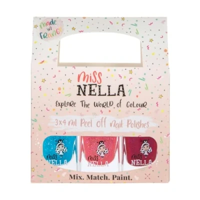 Abbildung von Miss Nella WINTER GLITTERS SPECIAL Nagellack 3er Set: Rosa, Blau und Bordeaux, abziehbarer speziell für Kinder, Peel Off, ungiftig, wasserbasiert geruchsneutral
