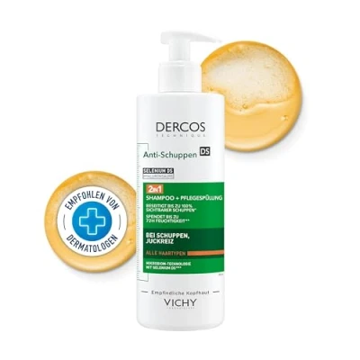 Abbildung von Vichy Dercos 2 in 1 Anti Schuppen Shampoo + Pflegespülung, Kopfhaut und Haarpflege mit Rückfall Wirklung, Für Männer Frauen, alle Haartypen, 200 ml