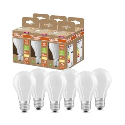 Abbildung von OSRAM SUPERSTAR+ CLASSIC A GLFR 60 LED Lampe, E27, Kolbenform, 4,3W, 806lm, 2700K, warmweißes Licht, dimmbar, Filament Technologie, sehr geringer Energieverbrauch, Energieeffizienzklasse B,6 Pack