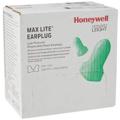 Abbildung von HOWARD LEIGHT by Honeywell MAXIMUM LITE Einweg Ohrstöpsel ohne Kabel, grüne Farbe, konturierte T Form, ideal für Arbeiter mit kleineren Gehörgängen, SNR 34 dB (BOX 200 Paar)