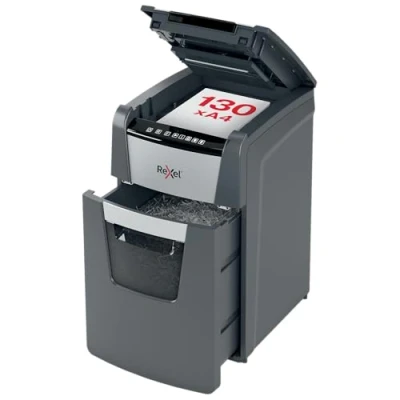Abbildung von Rexel Optimum AutoFeed+ 130X Automatischer Aktenvernichter, 130 Blatt automatisch, Sicherheitsstufe P4, Partikelschnitt, für kleinere Büros, 44 Liter Abfallbehälter, 2020130XEU