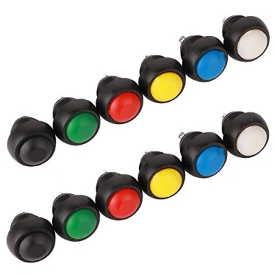Abbildung von GTIWUNG 12 Stück Mini Momentary Push Button Schalter, 12mm Momentanen Druckschalter, DruckTaster, ON OFF Wasserdicht Druckknopf für Auto Boot Arduino DIY, Rund, 6 Farben