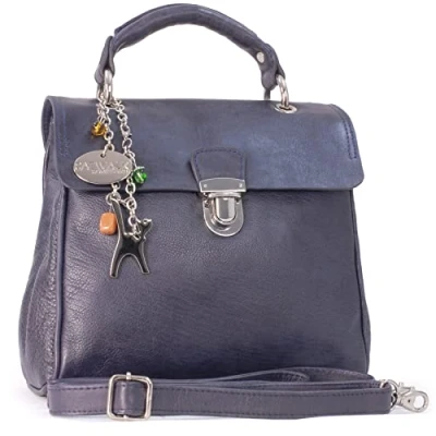 Abbildung von Catwalk Collection Handbags Damen Leder Umhängetasche Crossbody Bag/Handtasche Mittelgroß Verstellbarer Abnehmbarer Gurt PANDORA Blau