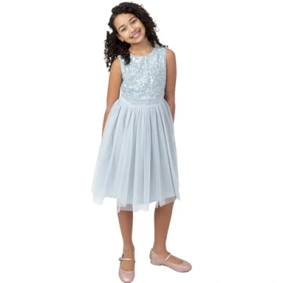 Abbildung von Maya Deluxe Mädchen Paillettenverziertes Hochzeit Und Geburtstag Festlich Mit Bandschleife Brautjungfernkleid Kleid, Ice Blue, 7 8 Jahre EU