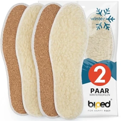 Abbildung von biped 2 Paar Einlegesohlen aus echter Schafswolle und Naturkork Robuste Winter Isolierende Innensohlen für Stiefel Winterschuhe z2736(48)