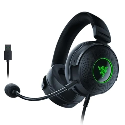 Abbildung von Razer Kraken V3 Hypersense Kabelgebundenes USB Gaming Headset mit haptischer Technologie (TriForce Titanium 50mm Treiber, THX Spatial Audio, abnehmbares HyperClear Cardioid Mikrofon) Schwarz