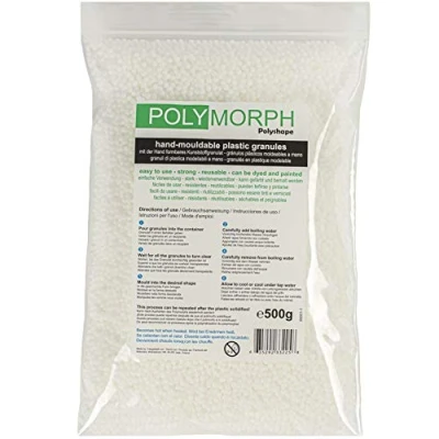 Abbildung von Polyshape Polymorph formbare Plastikgranulate für Selbermachen, Zahnprothesen, Vampirzähne, Spezialeffekte 500g Beutel