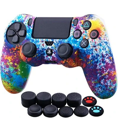 Abbildung von YoRHa Water Transfer Printing (Spritzende Farbe) Silikon Hülle Skin Case für PS4/Slim/Pro Dualshock 4 Controller x 1 mit Aufsätze 10