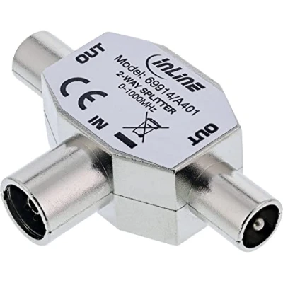 Abbildung von InLine Antenne T Verteiler für TV, 1x Koax Buchse an 2x Stecker