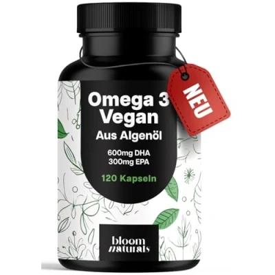 Abbildung von Omega 3 Kapseln Hochdosiert Vegan 120 2000mg Algenöl 600 mg DHA &amp; 300 EPA Produziert in Deutschland Laborgeprüft