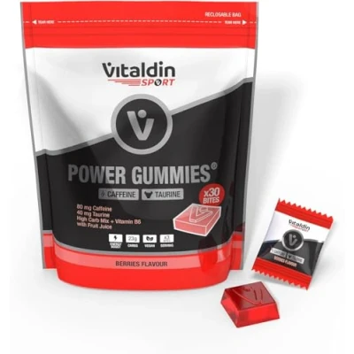 Abbildung von VITALDIN SPORT Power Gummies Caffeine &amp; Taurine Schnelle, anhaltende Energie 80 mg Koffein, 40 Taurin pro Serving + Vitamin B6 Doypack 30 Fruchtgummis Bites Rote Beeren Geschmack Vegan