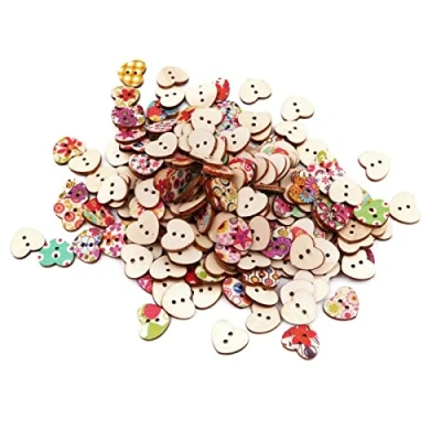 Abbildung von NAMVO 200pcs mehrfarbige Herz geformte hölzerne Knöpfe Nähende Fertigkeit Scrapbooking