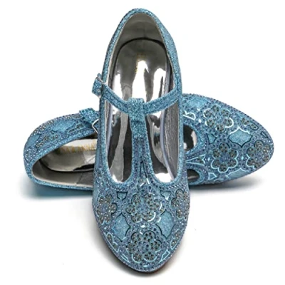 Abbildung von ELSA &amp; ANNA Prinzessin Schuhe Mädchen mit 3 cm hohem Absatz Glitzer für Kleid Partys, Fasching, Karneval High Heels Kinder​​ (BLU22)