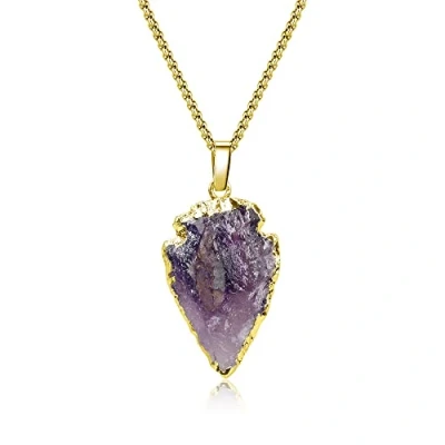 Abbildung von COAI Geschenkideen Halskette Druzy Pfeilspitze Anhänger aus Rohem Amethyst mit Vergoldeter Edelstahl Kette