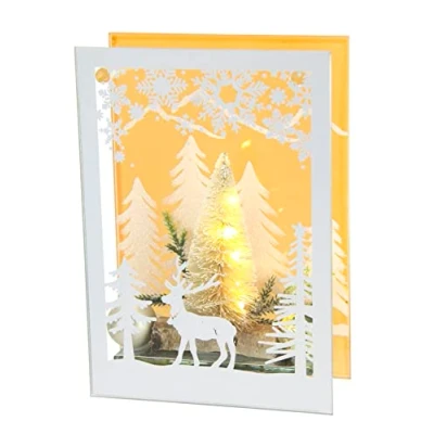 Abbildung von Dekoriertes Dekoobjekt aus Glas mit LED Licht weißer Mini Tannenbaum Lampe Stimmungslicht Lichterkette Weihnachtsdeko 3D Bild Dekoration Weihnachten Tischdeko Ornamente Geschenk