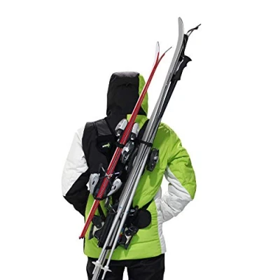 Abbildung von Wantalis Skiback Ein revolutionäres Produkt, um Ihre Ski freihändig zu tragen Anpassbare und verstellbare Schultergurte, Schwarz