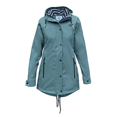 Abbildung von MADSea Damen Regenmantel Friesennerz gestreiftes Innenfutter, petrolblau, 50