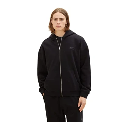 Abbildung von TOM TAILOR Denim Herren 1037624 Relaxed Fit Hoodie Sweatjacke mit Rückenprint, 29999 Black, S