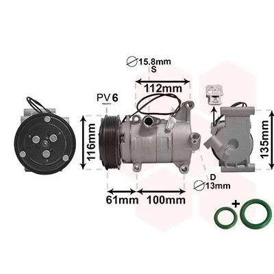 Abbildung von VAN WEZEL 2701K700 Kompressor V09A 12 PAG 46 R 134a mit Zubehör MAZDA: 2 Hatchback